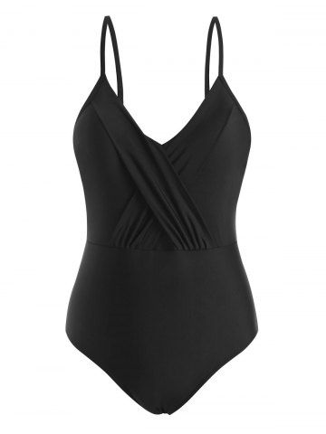 Plunge Front Criss Cross One-piece Swimsuit - BLACK - S