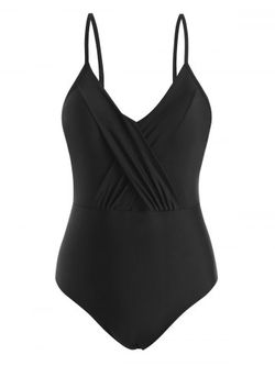 Plunge Front Criss Cross One-piece Swimsuit - BLACK - XL
