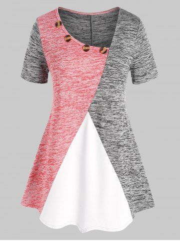 T-shirt Teinté Ourlet Courbe avec Boutons de Grande Taille - MULTI - M | US 10