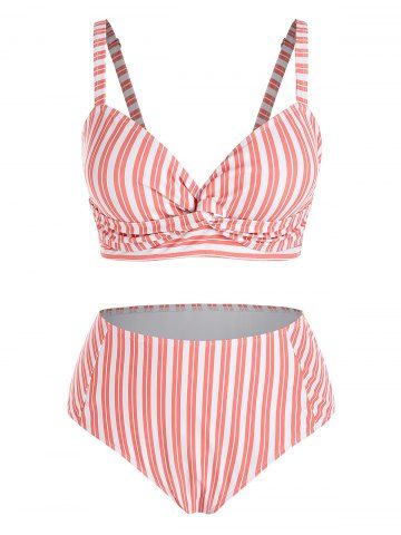 Plus Size Striped Twisted Bikini Swimsuit - LIGHT ORANGE - 4X