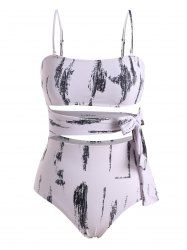 Abstract Print Cutout Waist Tie One-piece Swimsuit -  