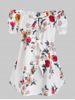 Off The Shoulder Bowknot Detail Floral T-shirt -  