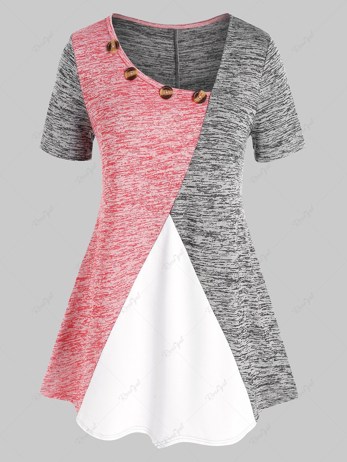 T-shirt Teinté Ourlet Courbe avec Boutons de Grande Taille Multi M | US 10