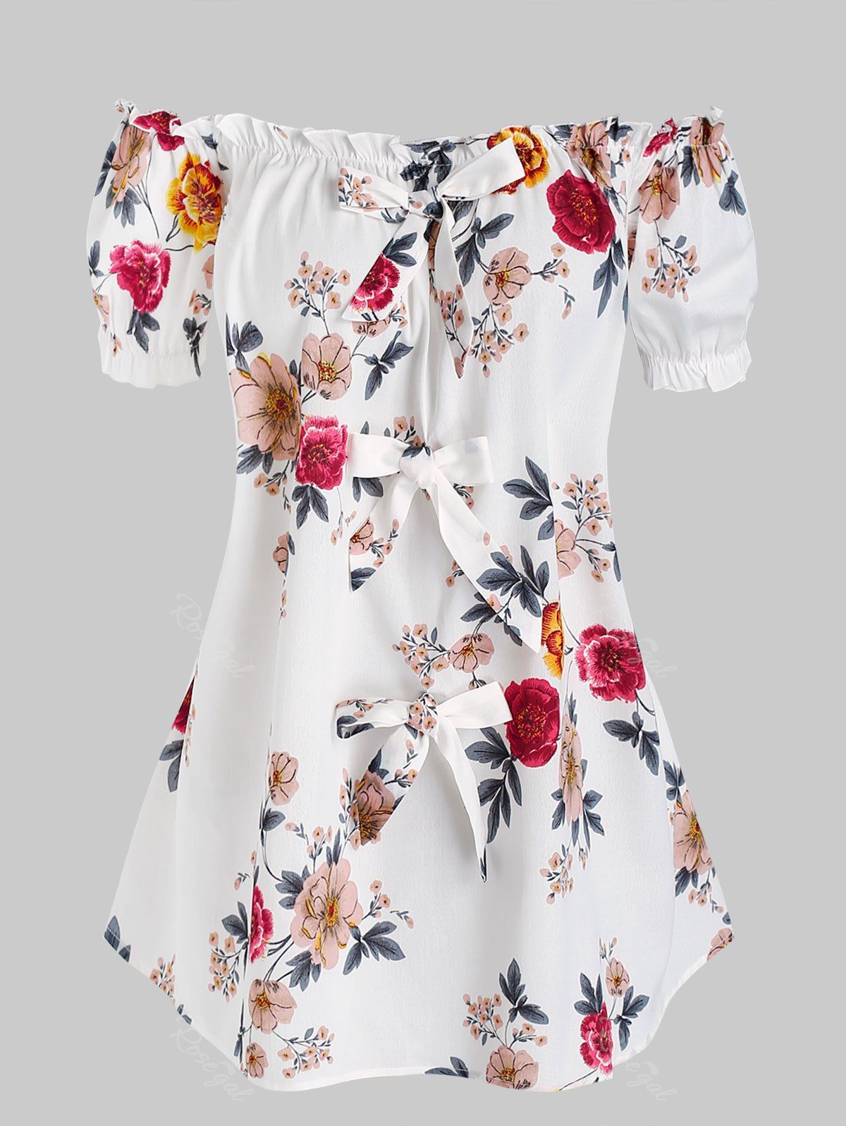 Outfits Off The Shoulder Bowknot Detail Floral T-shirt  