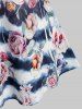 Plus Size Rose Print Curved Hem Longline T Shirt -  
