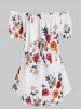 Off The Shoulder Bowknot Detail Floral T-shirt -  