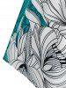 Blouse Tunique Fleur à Demi-Bouton de Grande Taille - Bleu 4X