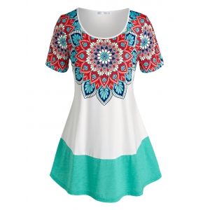 

Plus Size Colorblock Floral Printed T Shirt, Multi