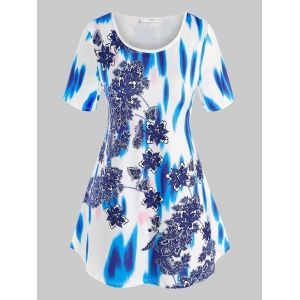 

Plus Size Flower Tie Dye Longline T Shirt, Multi