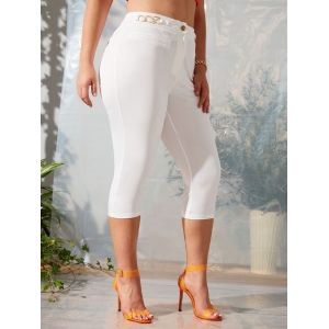 

Plus Size Chain Detail Capri Pants, White