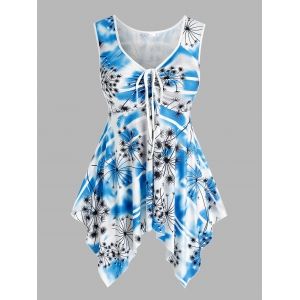 

Plus Size Cinched Printed Handkerchief Tank Top, Light blue