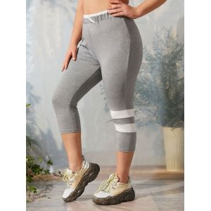 

Plus Size Striped Print Marled Skinny Capri Leggings, Light gray