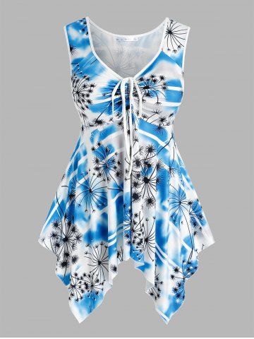 Plus Size Cinched Printed Handkerchief Tank Top
