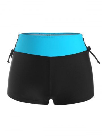 Plus Size Colorblock Lace-up Swim Boyshorts - LIGHT BLUE - 4X