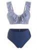 Plus Size Ruffle Striped Ruched Full Coverage Bikini Swimwear -  