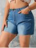 Short Taille Haute à Ourlet Brut de Grande Taille en Denim - Bleu XL