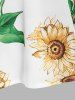 Sunflower Print Open Shoulder Ruffle Buttons Tied Blouse -  
