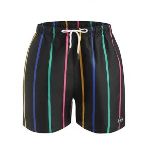 

Colorful Stripe Print Casual Shorts, Black