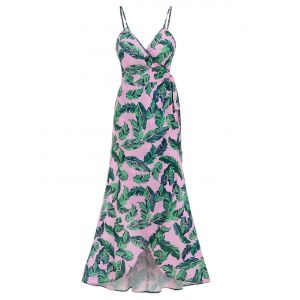 

Palm Leaves Print Maxi Wrap Cami Dress, Green