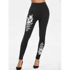 

Flower Lace Panel High Waisted Skinny Leggings, Black