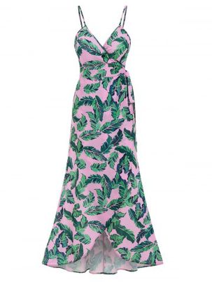 Palm Leaves Print Maxi Wrap Cami Dress