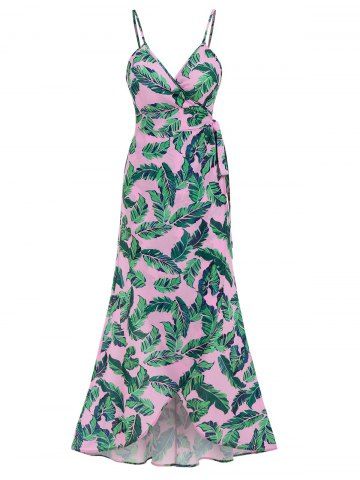 Vestido de hojas de palma de hojas maxi wrap cami - GREEN - XXXL