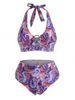 Maillot de Bain Bikini Bandeau en O à Imprimé Cachemire de Grande Taille à Col Halter - Violet clair 5X