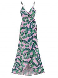 Maxi Robe Portefeuille à Bretelle à Imprimé Feuille de Palmier - Vert M