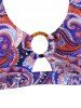 Plus Size Halter Paisley Print O-ring Ruched Full Covergae Bikini Swimwear -  