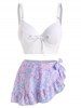 Criss Cross Mermaid Bowknot Moulded Three Piece Tankini Swimwear -  