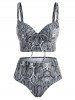 Maillot de Bain Tankini à Imprimé Peau de Serpent à Volants avec Nœud Papillon Trois Pièces - Noir M