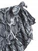 Maillot de Bain Tankini à Imprimé Peau de Serpent à Volants avec Nœud Papillon Trois Pièces - Noir M