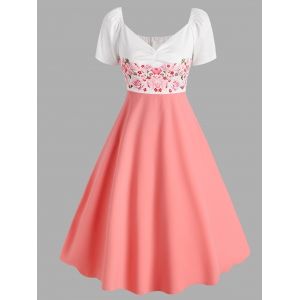 

Raglan Sleeve Ruched Flower Print Midi Dress, Light pink