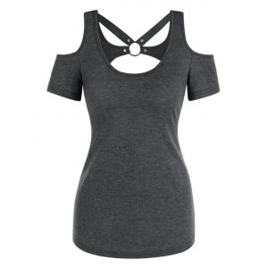 

Cold Shoulder Harness Cut Out T-shirt, Gray