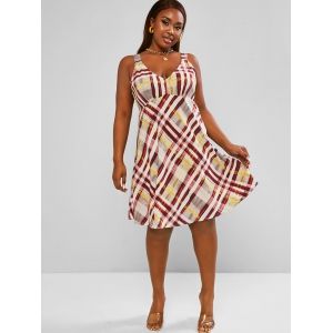 

Multicolored Plaid Side Zipper Plus Size Mini Dress, White