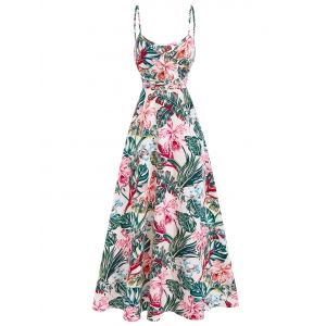 

Tropical Flower Print Crossover Maxi Cami Dress, White