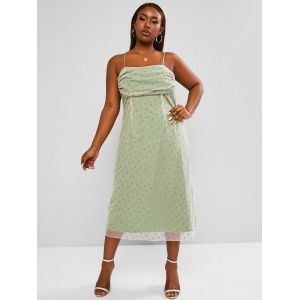 

Plus Size Floral Mesh Double Layer Cami Dress, Light green