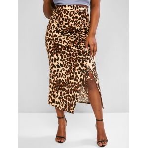 

Plus Size Leopard Cinched Tie Midi Skirt, Multi