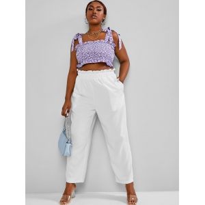 

Plus Size Floral Print Top Two Piece Pants Set, Purple