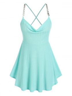 Plus Size & Curve Knitted Chain Strap Criss Cross Backless Tank Top - LIGHT GREEN - L | US 12