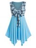 Robe Mouchoir à Carreaux Grande Taille avec Nœud Papillon - Bleu clair 1X