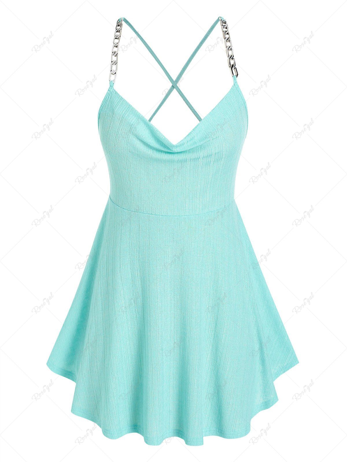 Latest Plus Size & Curve Knitted Chain Strap Criss Cross Backless Tank Top  