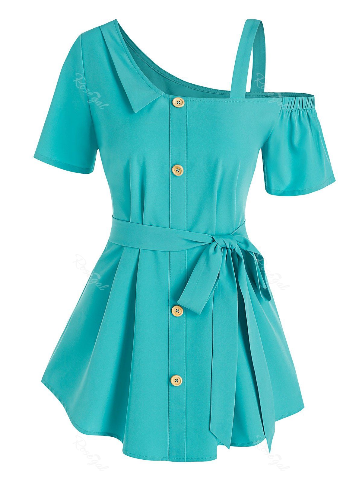 Shops Mock Button Self Tie Blouse  