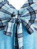 Robe Mouchoir à Carreaux Grande Taille avec Nœud Papillon - Bleu clair 1X
