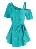 Mock Button Self Tie Blouse -  