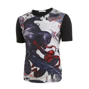 Marvel Spider-Man Venom Cartoon Character Printed Short Sleeves T-shirt, Black