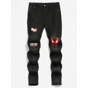 

Marvel Spider-Man Pattern Destroyed Design Jeans, Black
