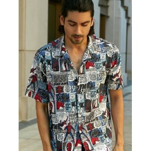 

Marvel Spider-Man Allover Print Short Sleeve Shirt, Blue gray