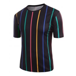 

Colorful Striped Print T-shirt, Black