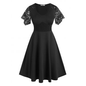 

Plus Size Lace Insert Empire Waist Midi Dress, Black